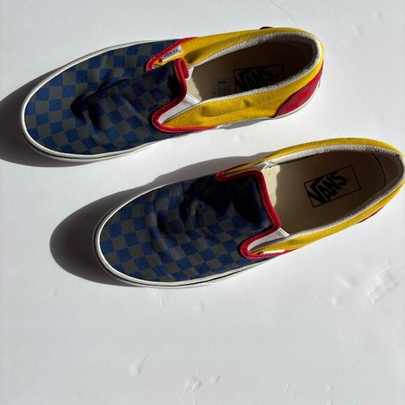 Vans OTW Rally Classic Slip On Sneakers Blue Gray Yellow Red Checkerboard - 9.5 - Picture 1 of 10